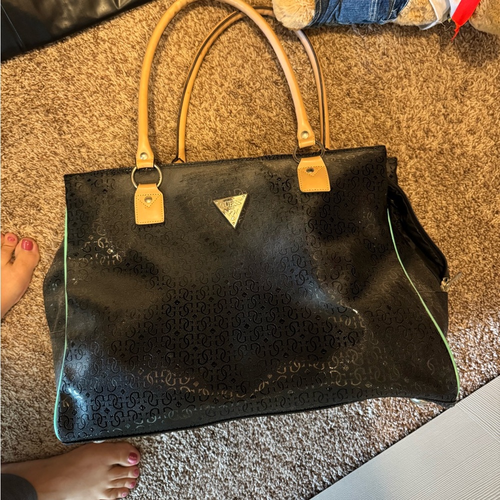 Guess Black and Tan Tote Bag